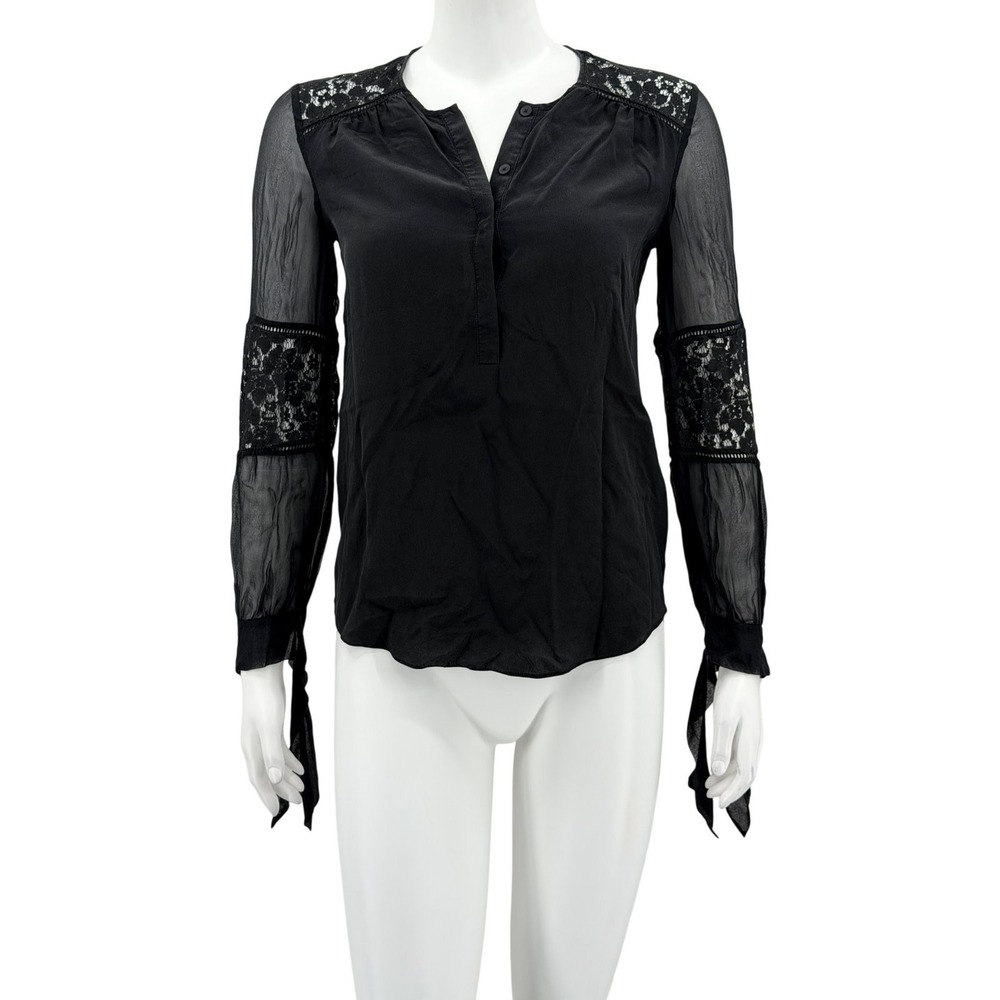 Rebecca Taylor Top Women 00 Black Lace Sheer Silk Whimsigoth Fairy Grunge Witchy